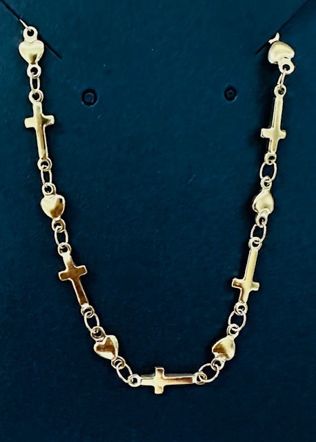 Gold Plated Dainty Chain Cross Heart Bracelet 6″ 7″ 8″ Nickel Free Non Tarnish
