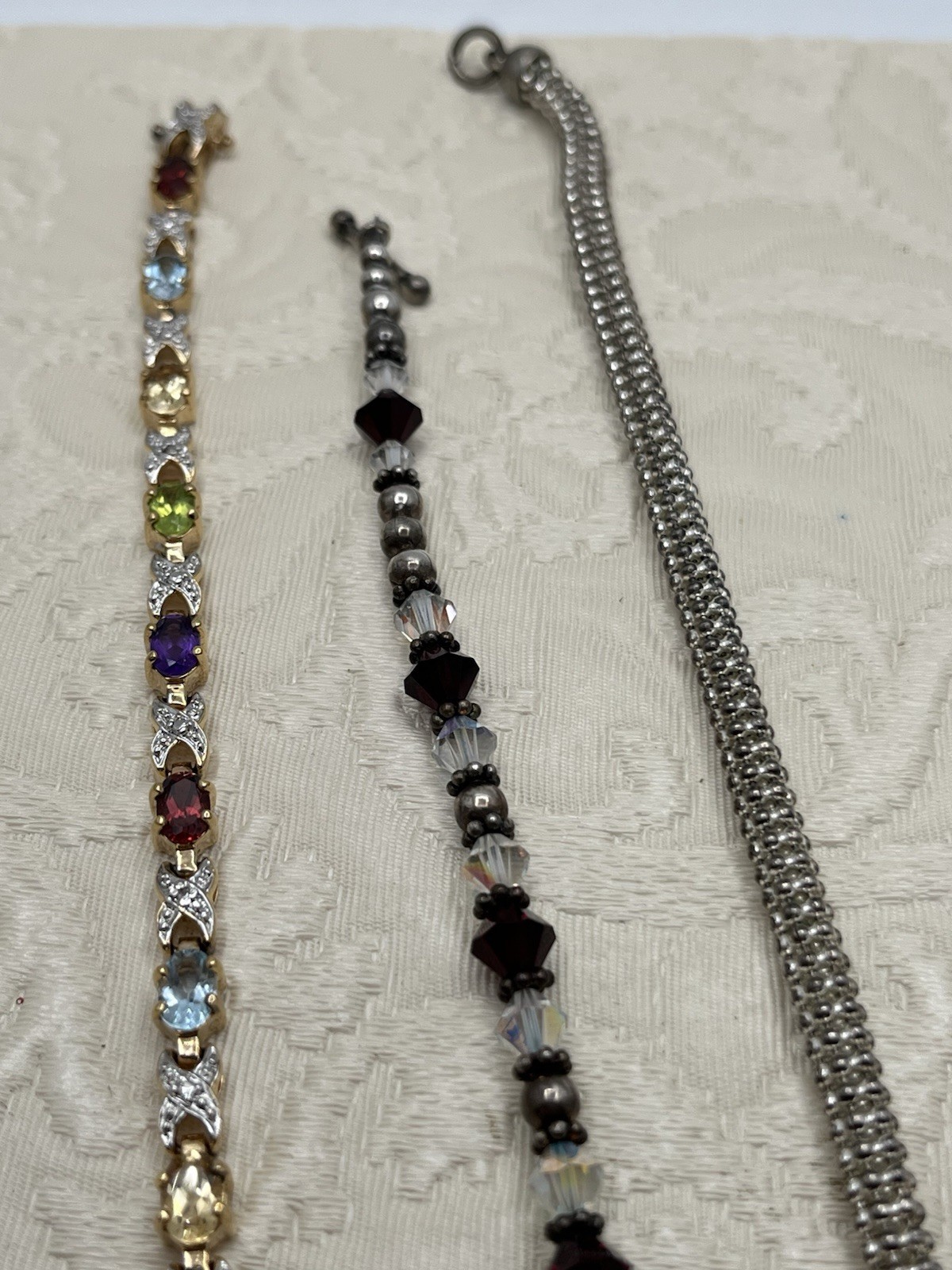 Bracelet Lot Of 3 Silver tone Colorful Stones One Stamped 925 China