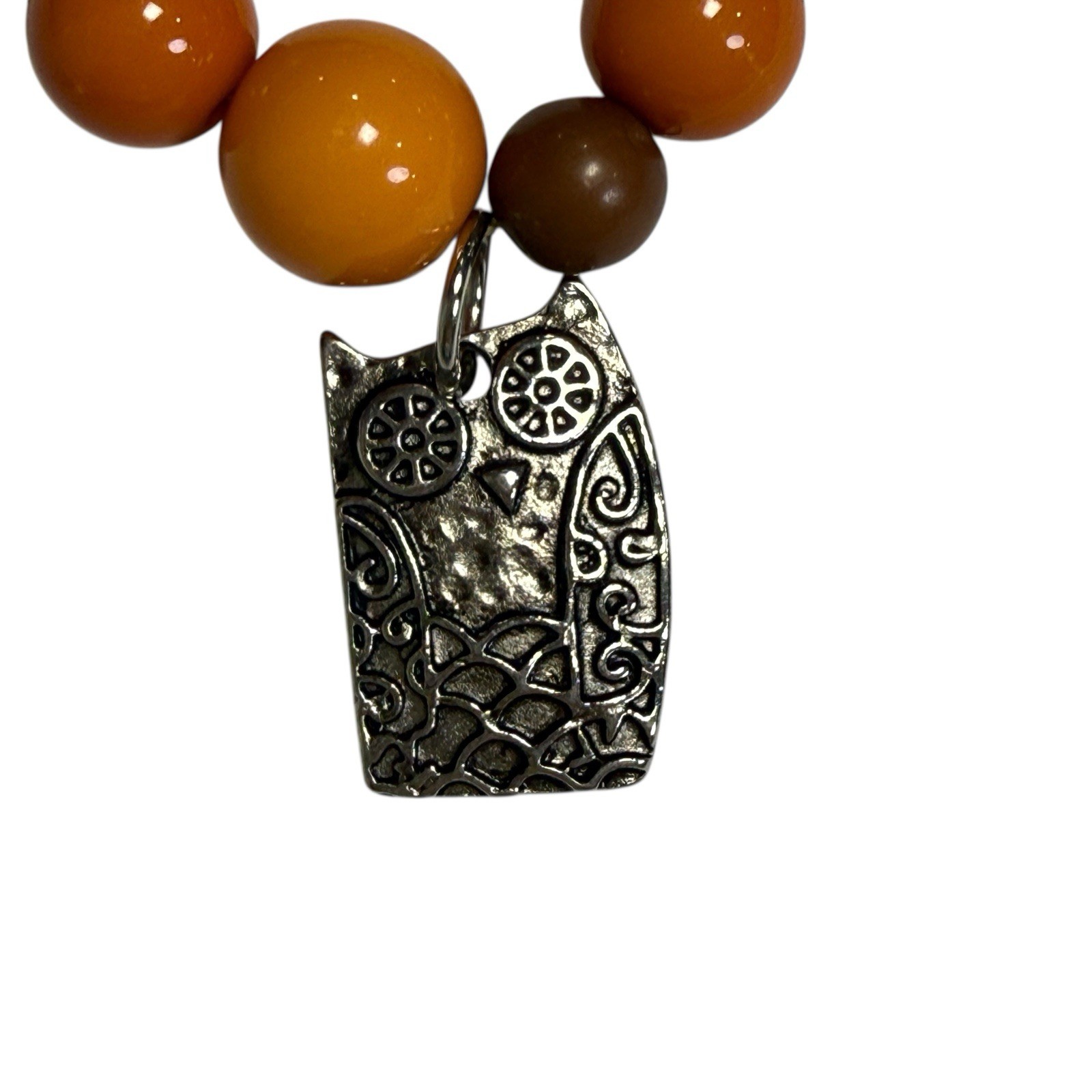 Owl Charm Orange and Brown Beaded Stretch Bracelet Fall Neutral Owl You Forever