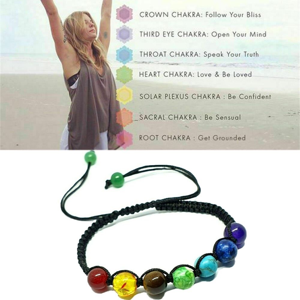 7 Chakra Bracelet Natural Stone Bangle Amethyst Tiger Eye Beaded Braided…