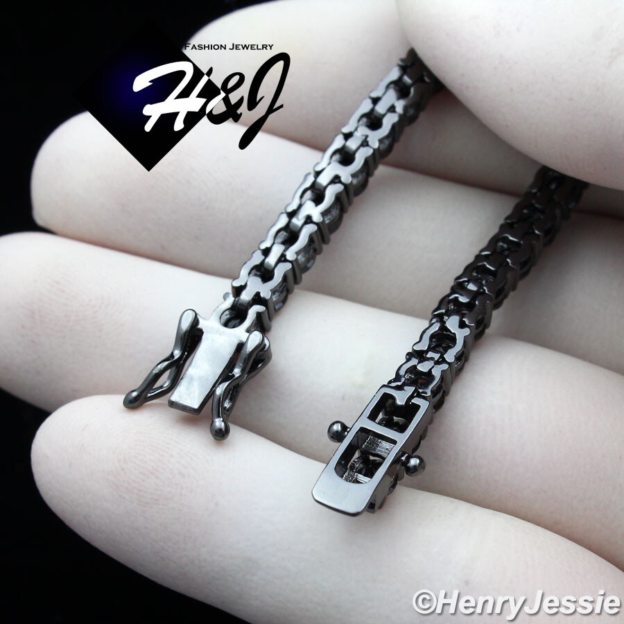 7″-8.5″MEN WOMEN ICY BLING CZ 4MM 1 ROW TENNIS 14K BLACK GOLD PLATED BRACELET*B2