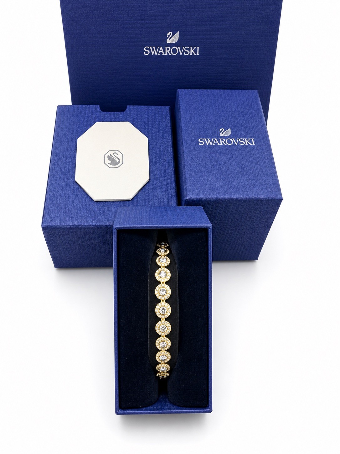 Swarovski-Una Angelic bracelet Round cut, Pavé, Medium, White, Gold-tone plated