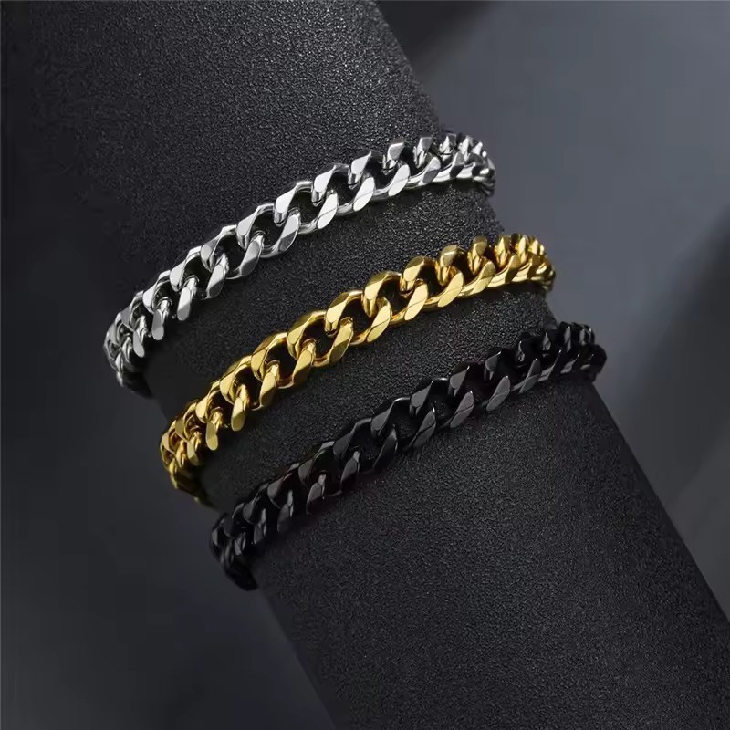 Stainless Steel Curb Cuban Chain Bracelet for Men and Women