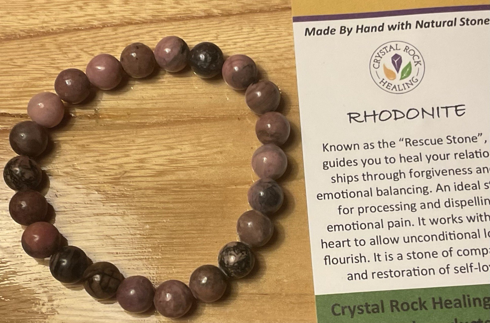 Rhodonite Natural Gemstone Bead Bracelet Smooth Round 8mm. Adult Unisex