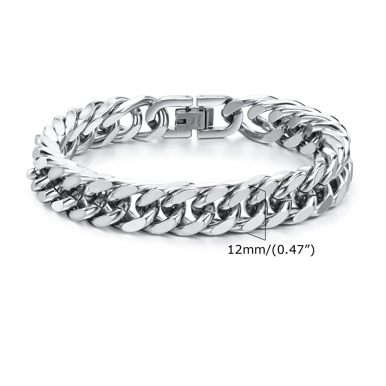 Men’s Stainless Steel Link Bracelet 304 Cuban Chain Hypoallergenic Gift for Him