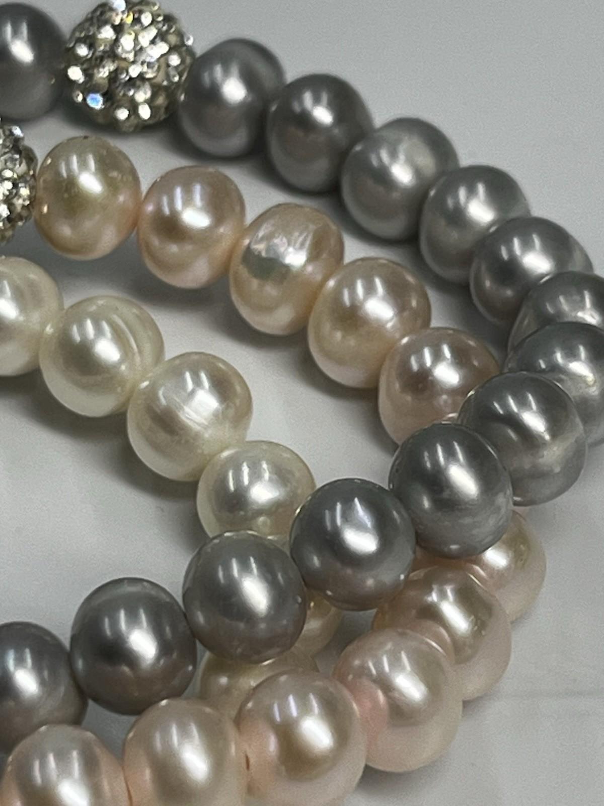 Freshwater Pearl Bracelet Set of 3 Ivory Pink Gray Stretch Bridal Elegant Stack