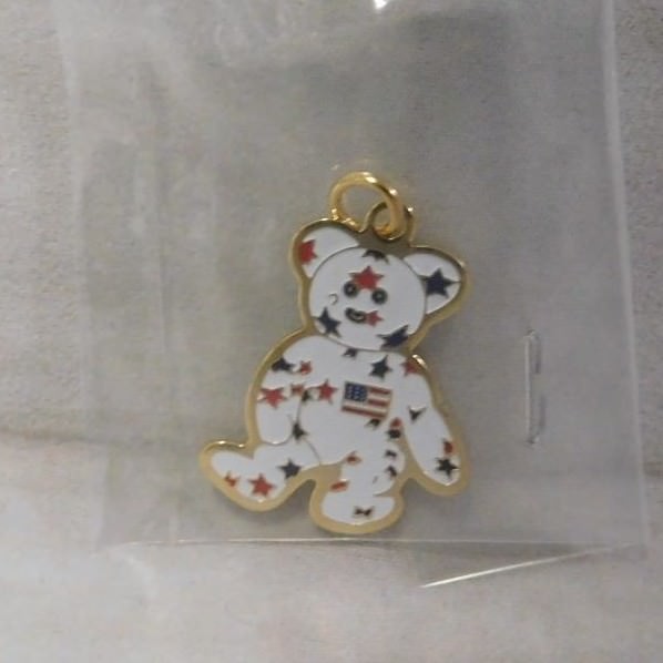 Red, White & Blue Beanie Baby Bear W/USA Flag Vintage Necklace/Bracelet Charm