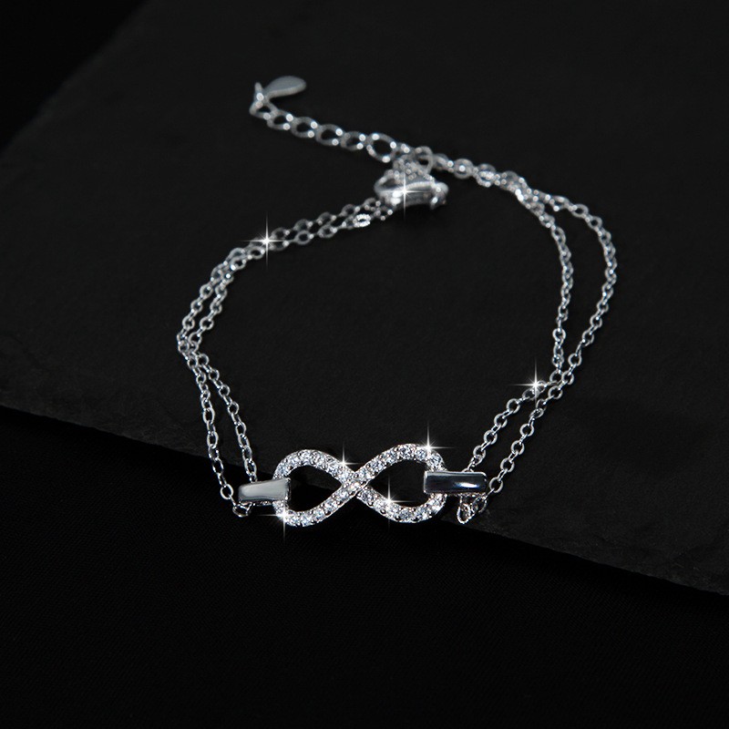 1CT Iced Zircon Figure 8 Solid 925 Sterling Silver Bracelet for Women