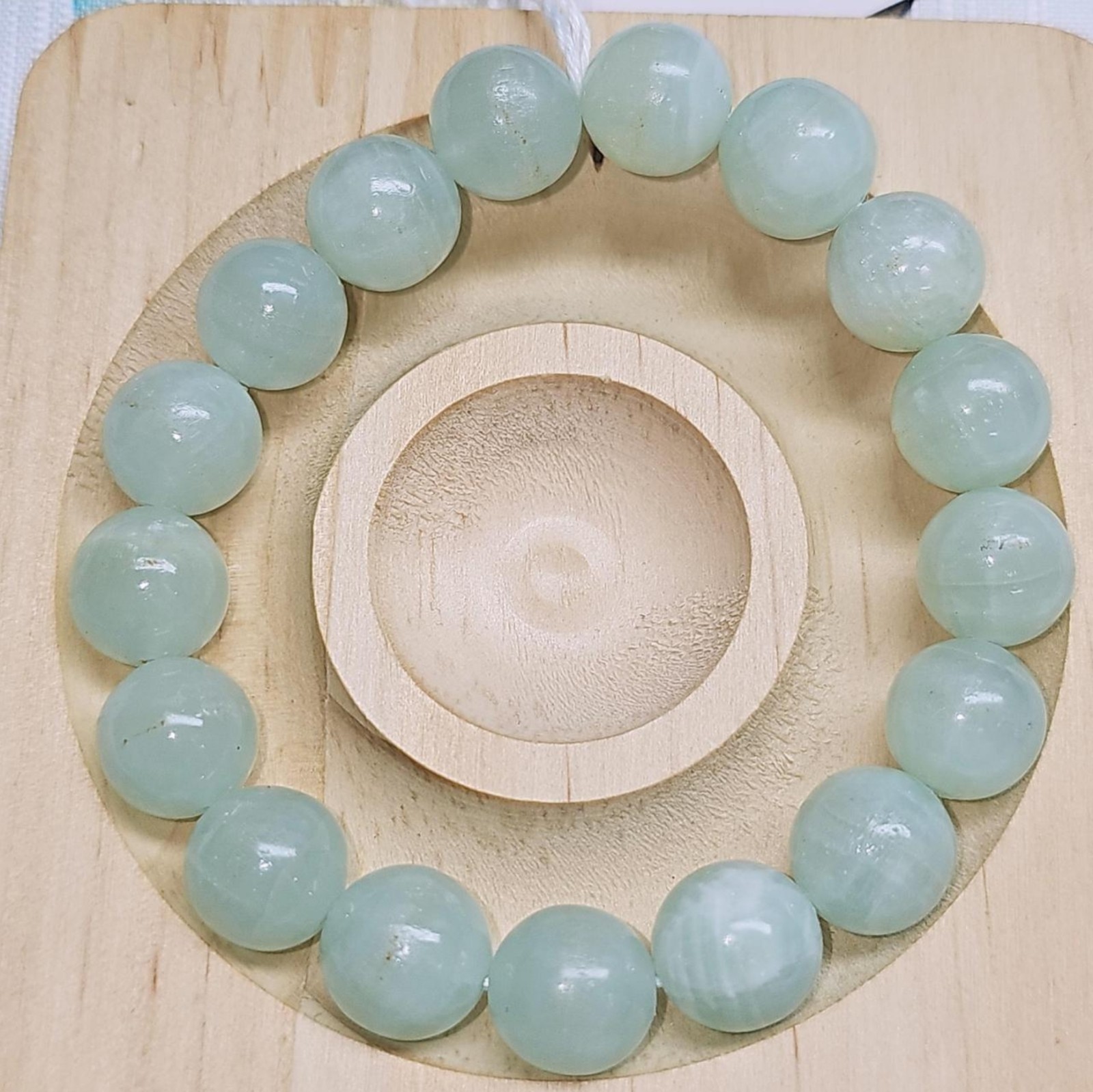 Green Calcite 12mm Round Gemstone Beaded Bracelet, Tie Closure