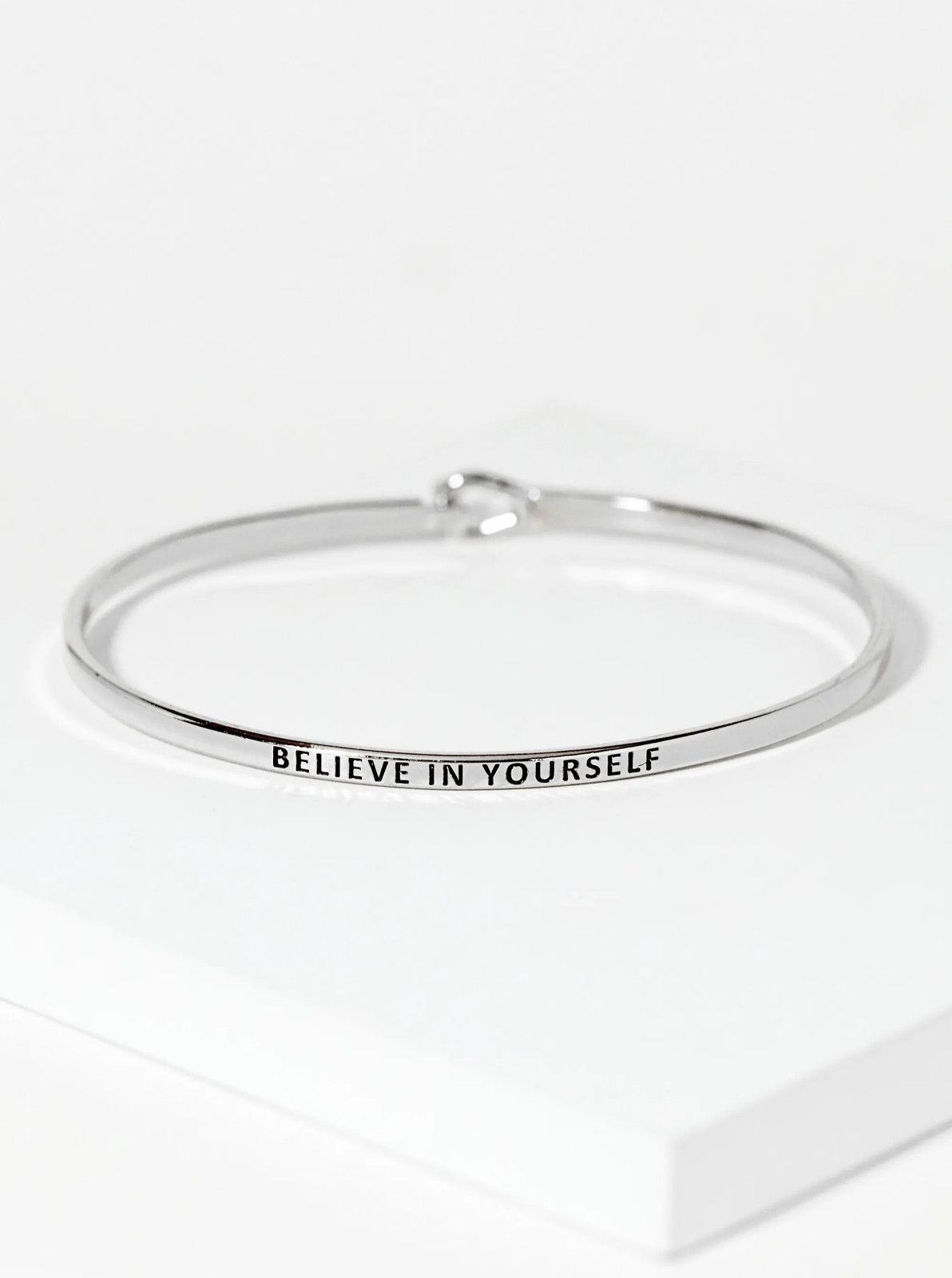 Believe In Yourself Engraved Brass Bangle, Slim 0.2in Hook, Gold/Silver