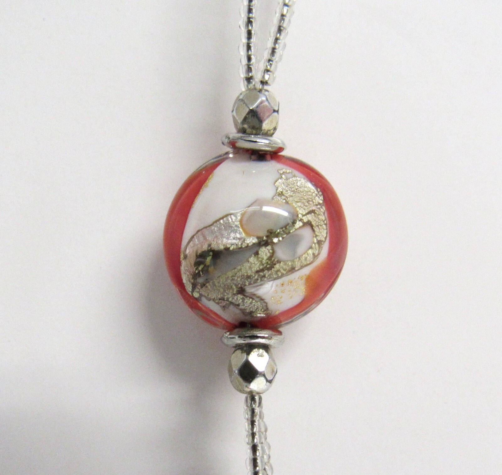 Murano Glass Bead Bracelet Silvertone Seed Beed Chain – Made in Italy – EUC