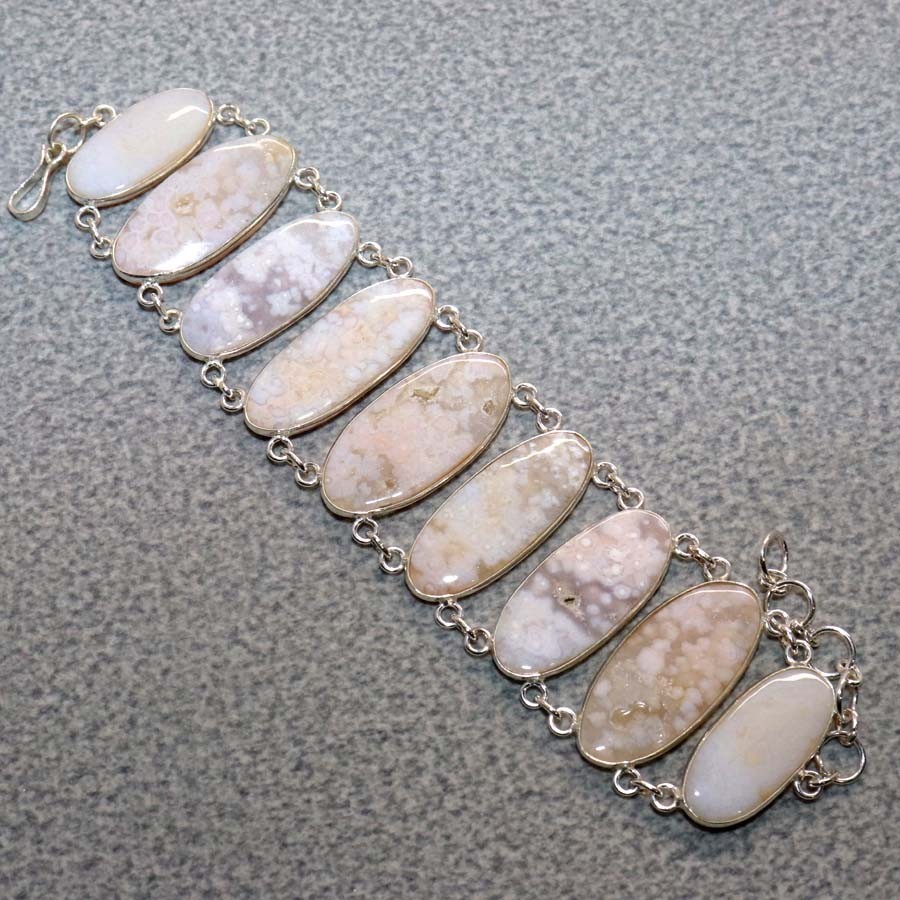 Cluster Ocean Jasper 925 Silver Plated Bracelet 8″ Winter Party Jewelry GW