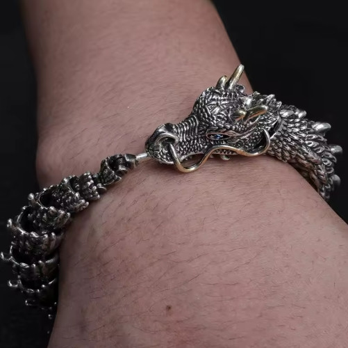 Viking Dragon Mens Bracelet Stainless Steel Scale Chain Cuff Bangle Punk Jewelry