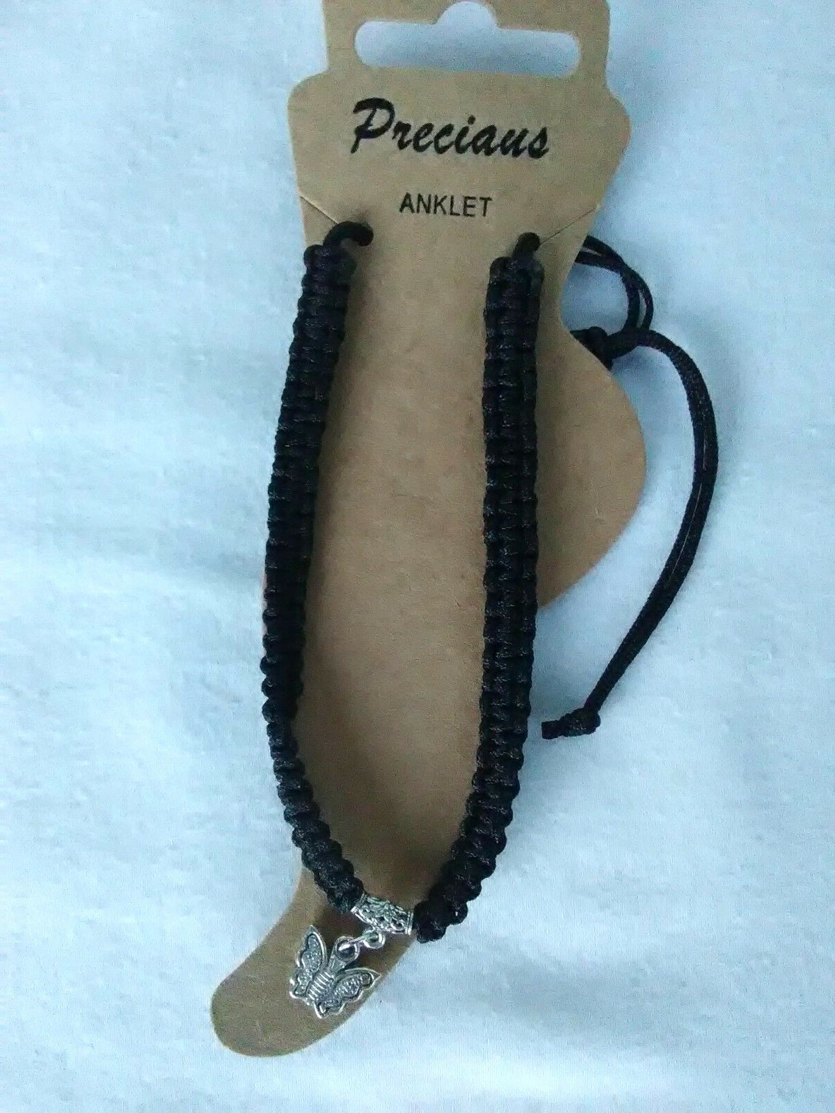 Bracelet Anklet Macrame Black Butterfly Charm Tie Adj Beach US Seller NWT New