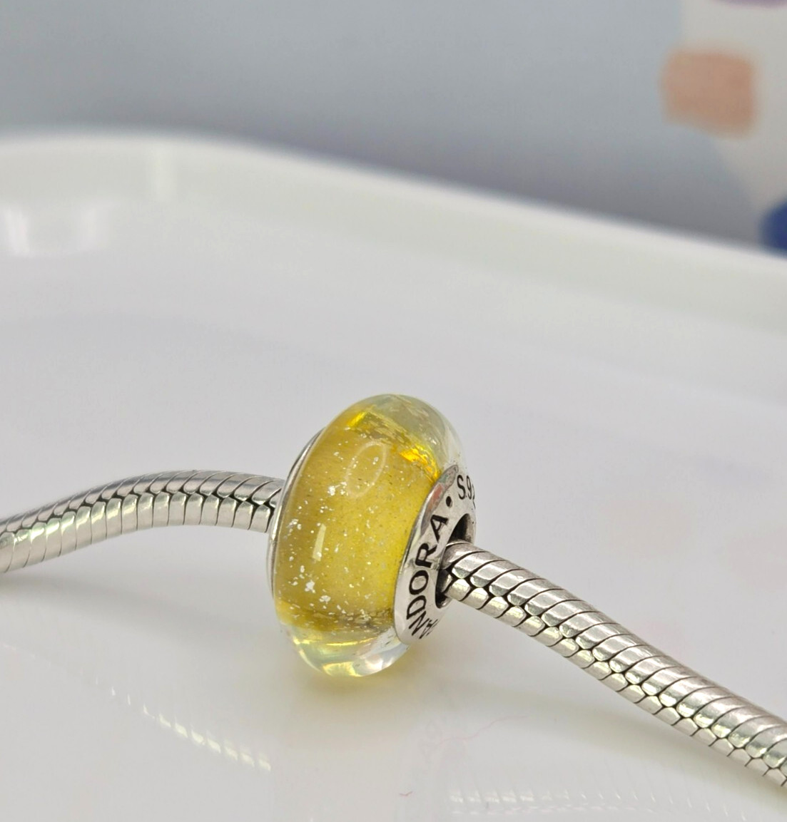 Authentic Pandora Disney Belle’s Signature Color Murano Glass Yellow glass Charm