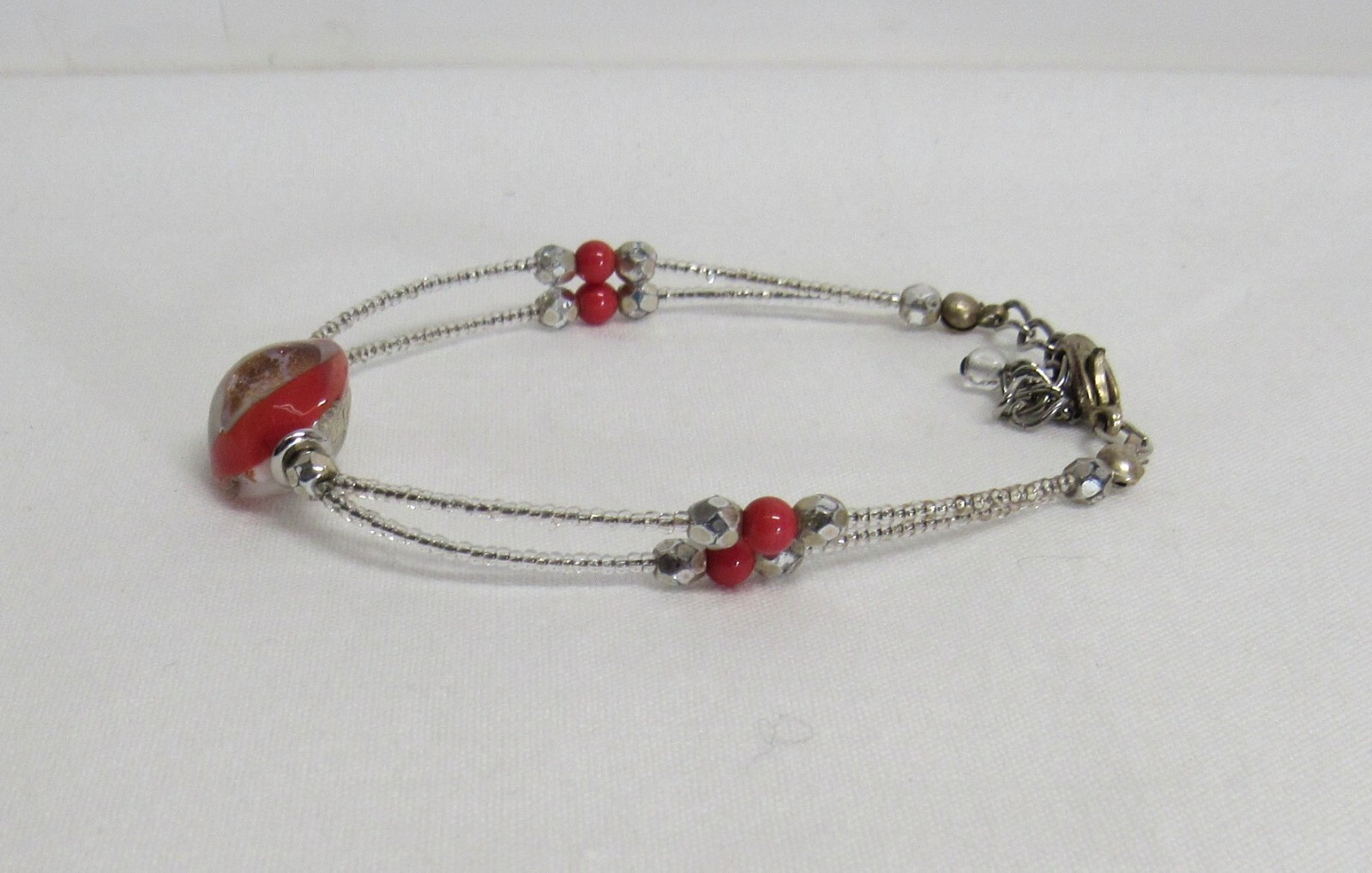 Murano Glass Bead Bracelet Silvertone Seed Beed Chain – Made in Italy – EUC
