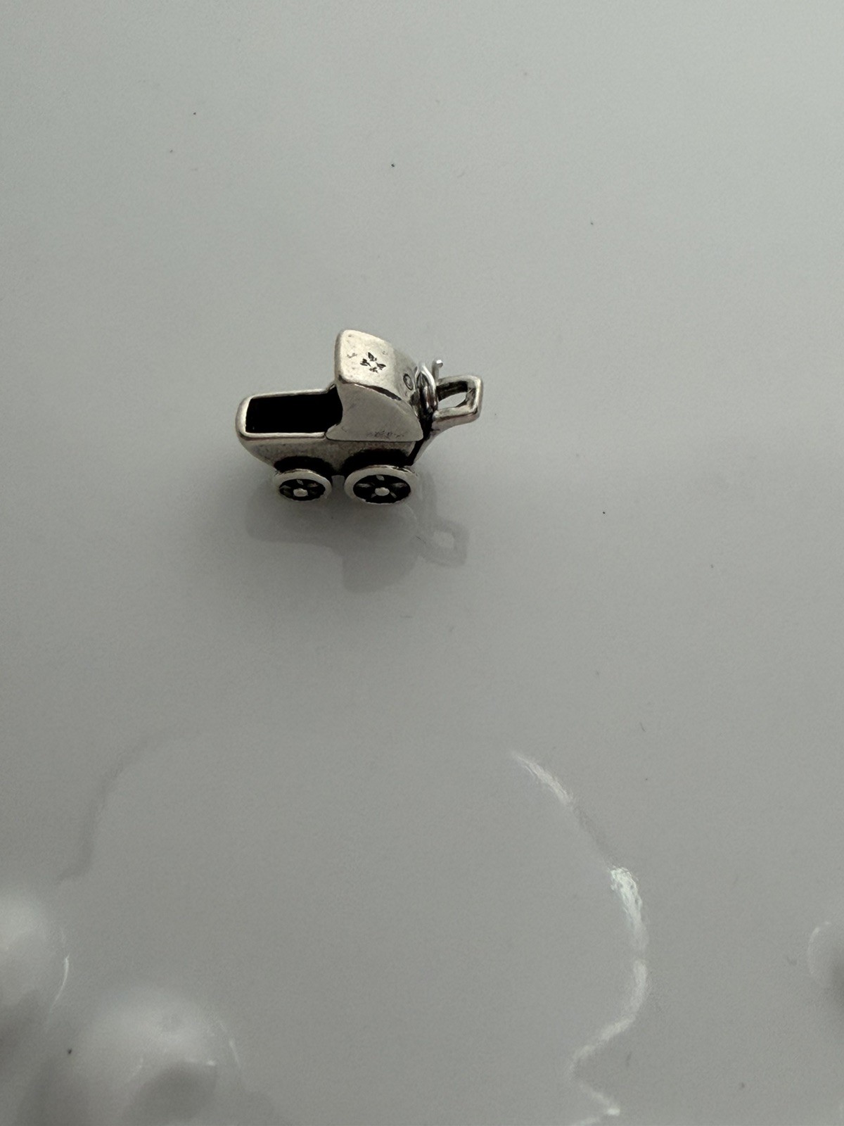 Sterling Silver Oxidized Small Baby Carriage Charm pendant 2.31 gms stamped 925