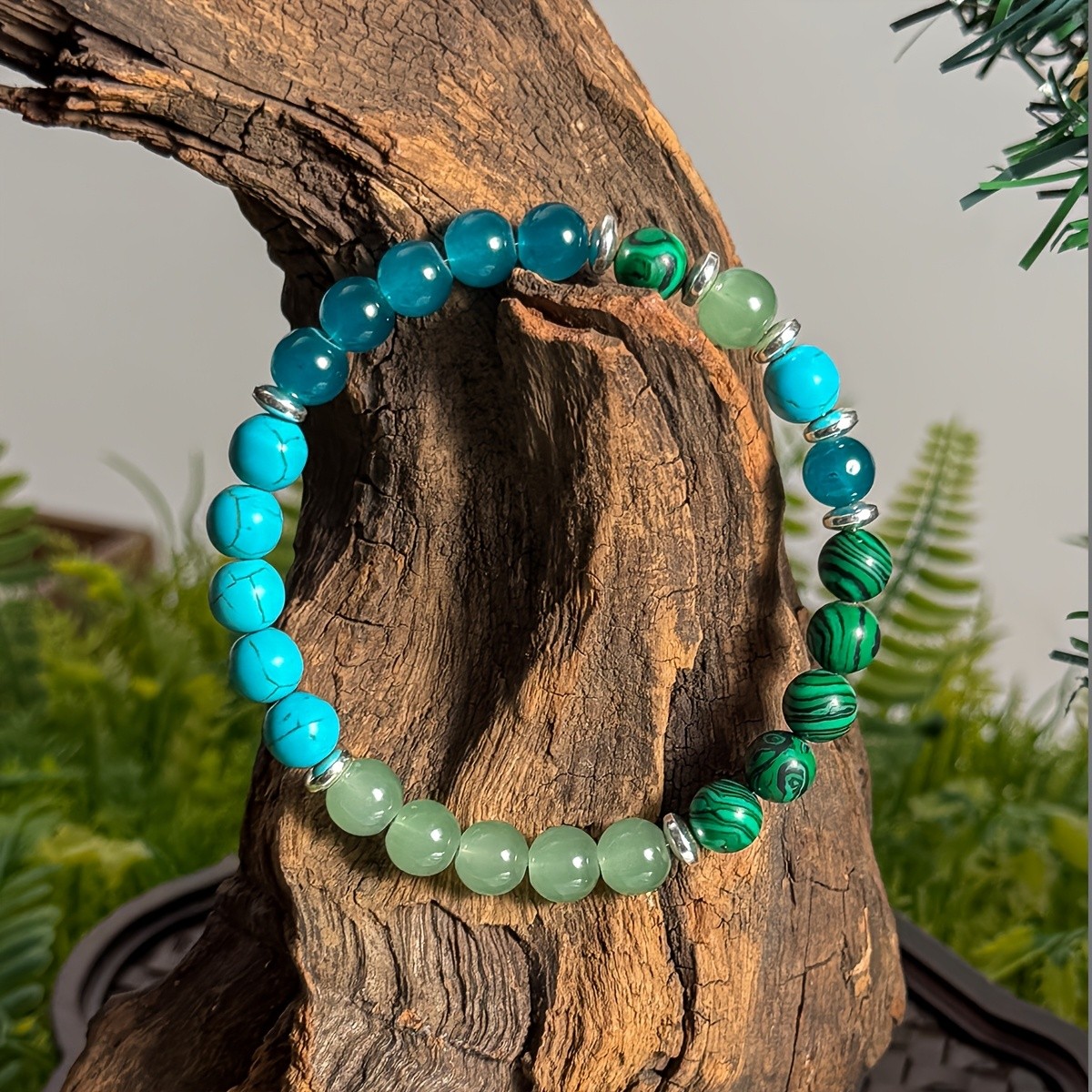 Anxiety Relief Bracelet Gift 8mm Malachite & Blue Turquoise Beads Bracelets