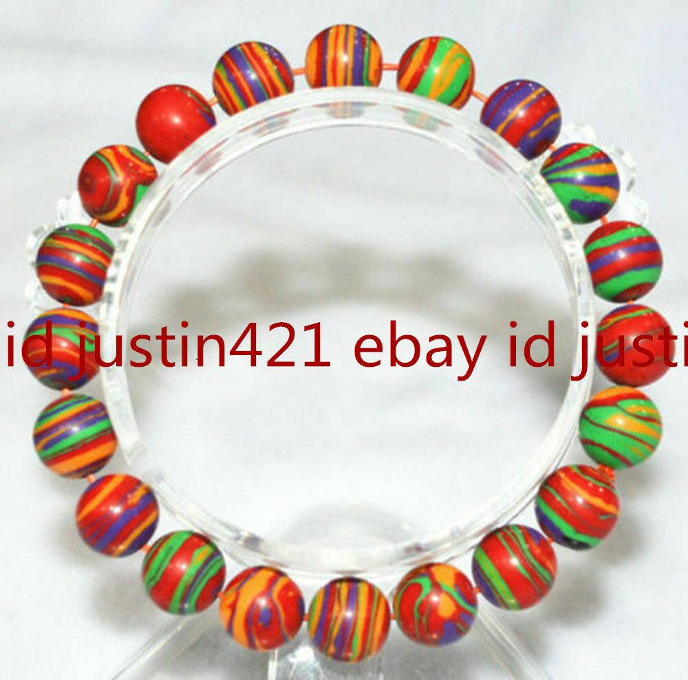 New 10mm Red Multicolor Turkey Turquoise Round Gemstone Beads Stretch Bracelet