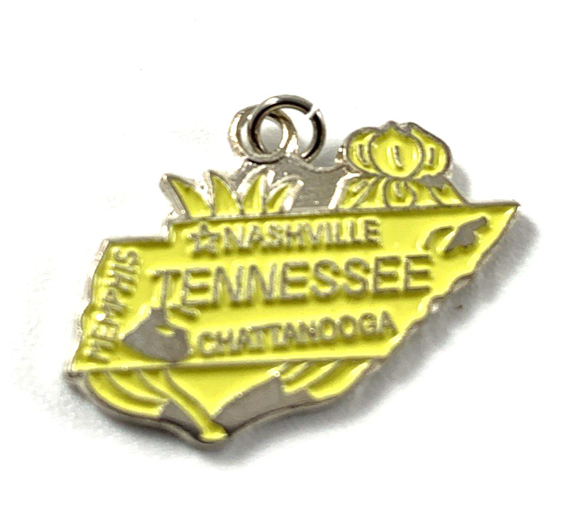 Tennessee State Charm Enamel | Silver Plate | Yellow | 1/2″ | New Old Stock