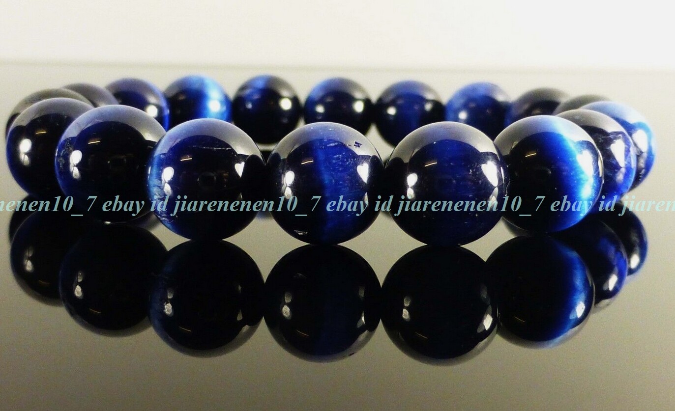 TIGERS EYE Blue Bracelet Therapeutic Gemstone, 6mm 8mm 10mm 12mm 7.5″