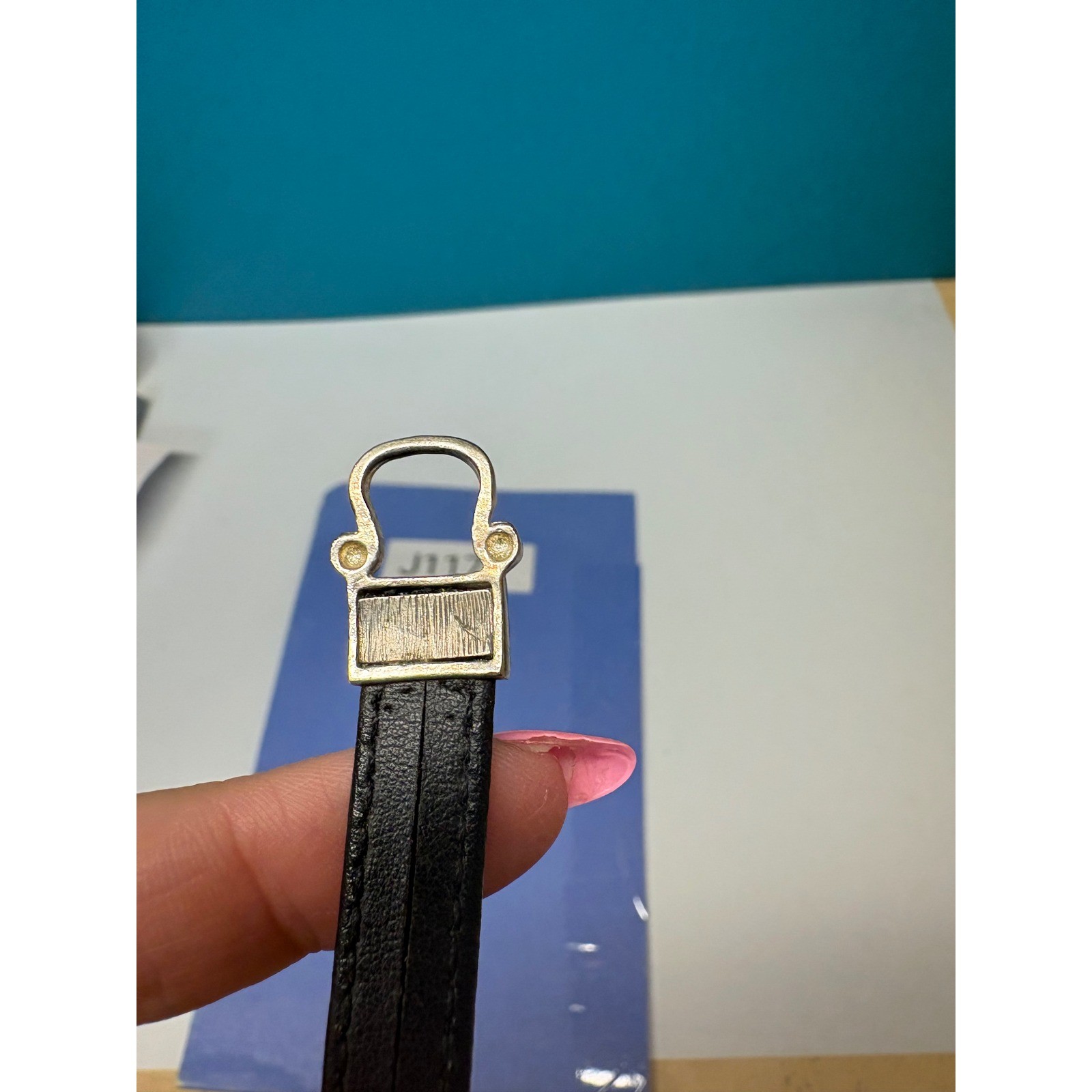 Black Leather Gothic Cross Bracelet Silver Tone Magnetic Clasp Enamel Charms