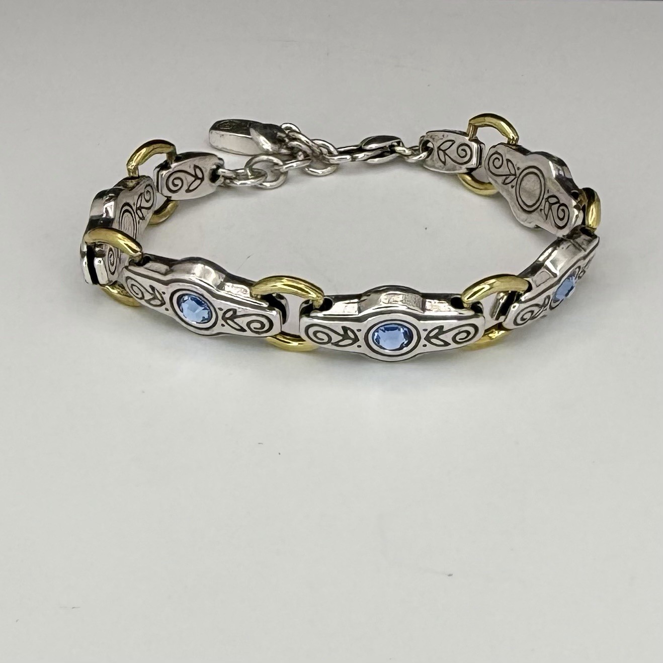 Brighton Celestial Blue Crystal Link Bracelet Silver & Gold Tone Adjustable