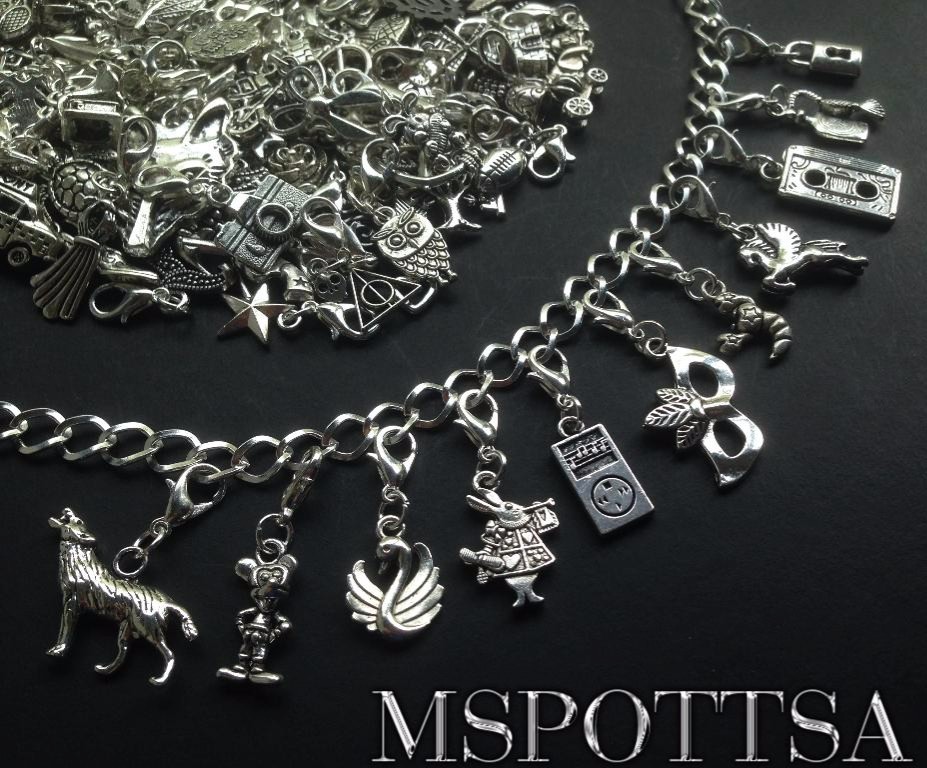 25 Mixed Silver Bracelet Clip Ons Charms Lobster Clasp Purse Zipper Pulls Lot