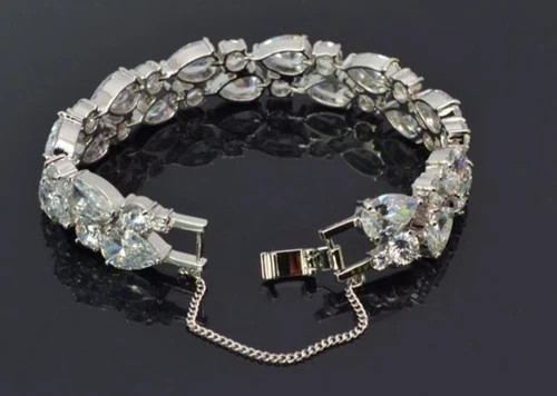 18k White Gold Filled Simulated Diamond Gemstone Tennis Bracelet Bridal Jewelry