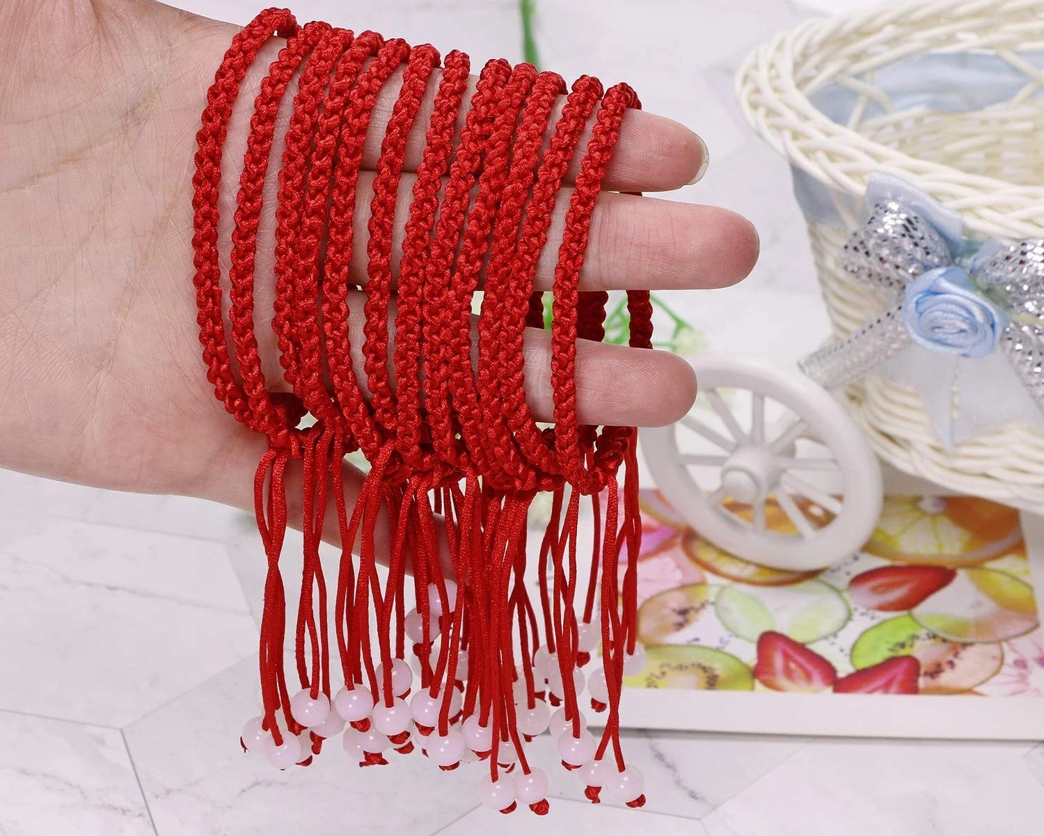Red Hand String Bracelet 12Pcs Adjustable Braided Lucky Cord Bracelet Strap for