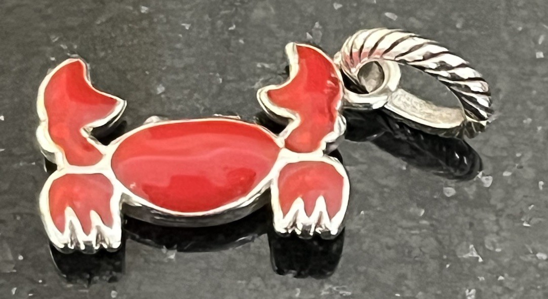 Brighton Red Enamel Crab Silver Plated Dangle Charm Etched Jump Ring Retired