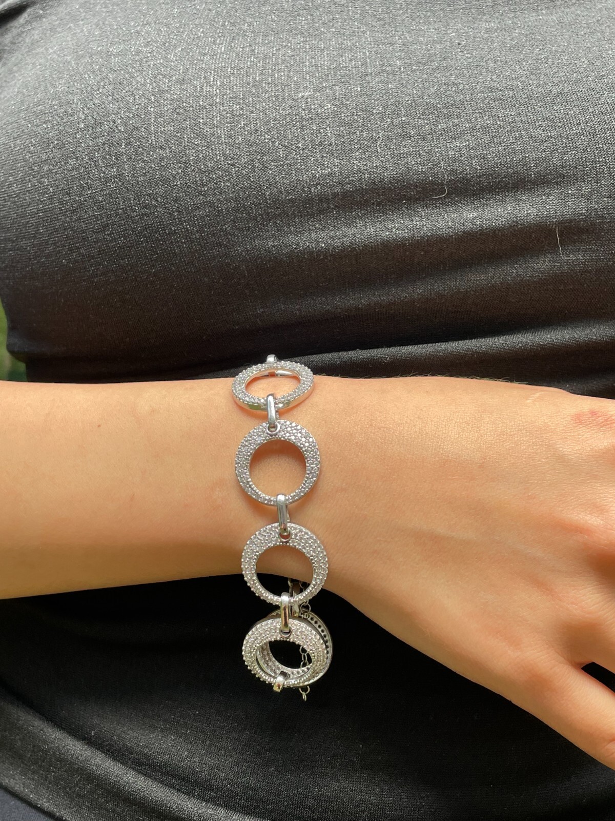 Ladies Iced Big Circle Love Custom Bracelet Adjustable Solid 925 Sterling Silver