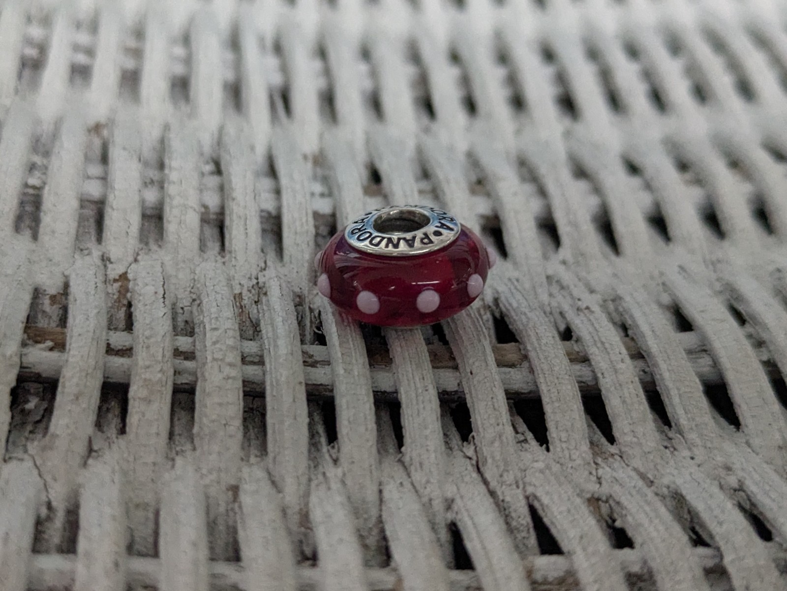 PANDORA 925 Sterling Silver Red and Pink Murano Glass Bead Charm