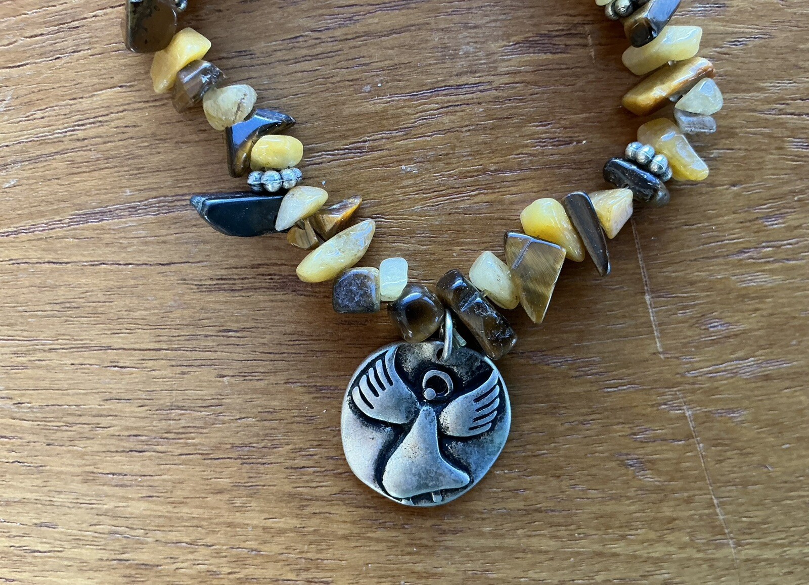 Natural Stone Beaded Bracelet Jewelry Some Tiger’s Eye Angel Pendant Child Size