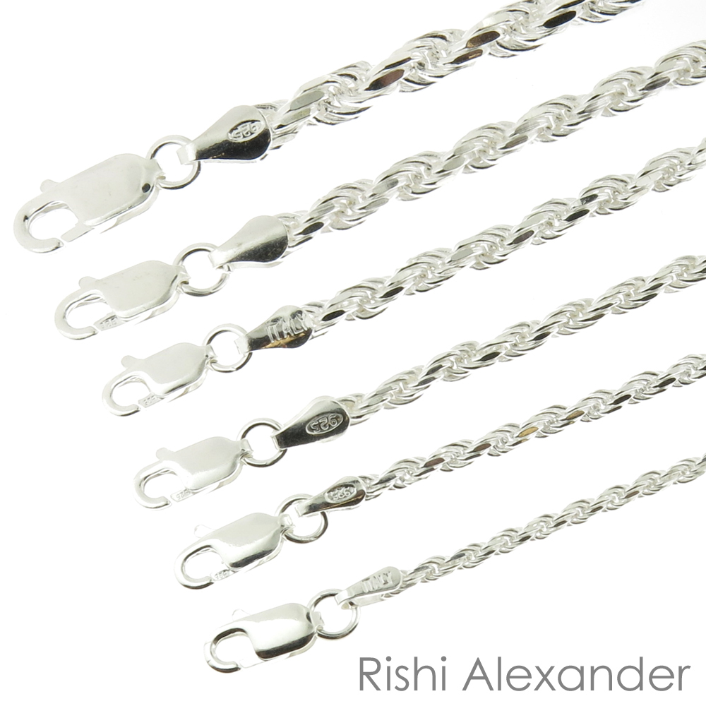 925 Sterling Silver Diamond Cut Rope Chain Bracelet .925 Italy All Sizes
