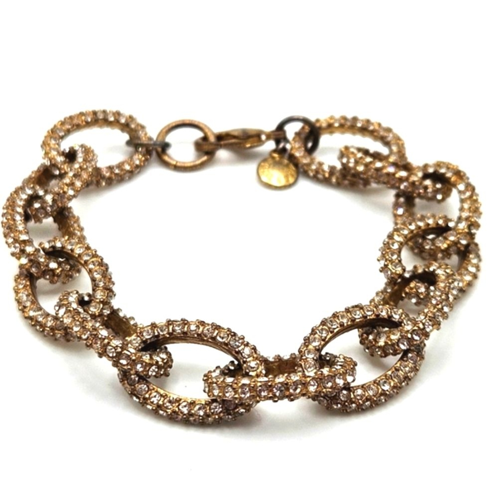 J. Crew Gold Tone Pave Crystal Rhinestone Chunky Link Chain Bracelet
