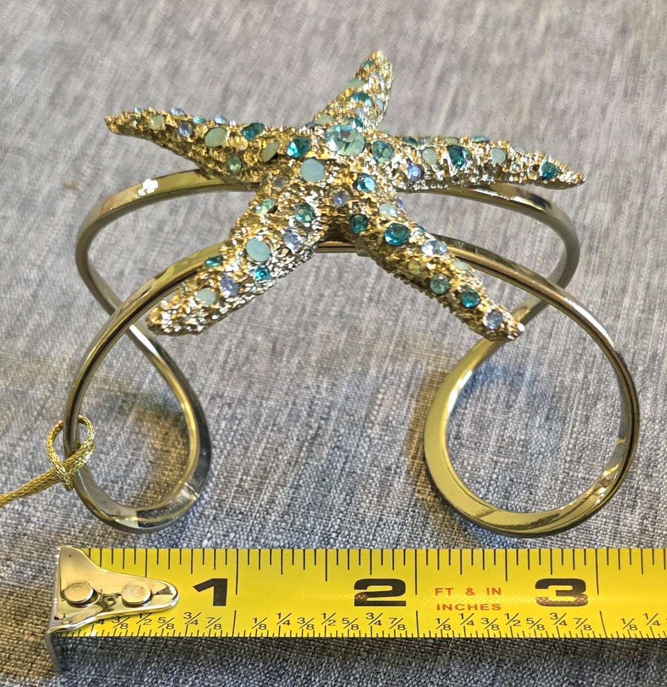 Eye Candy LA Starfish Cuff Bracelet Gold Tone Glass Crystals Coastal Beach NWT