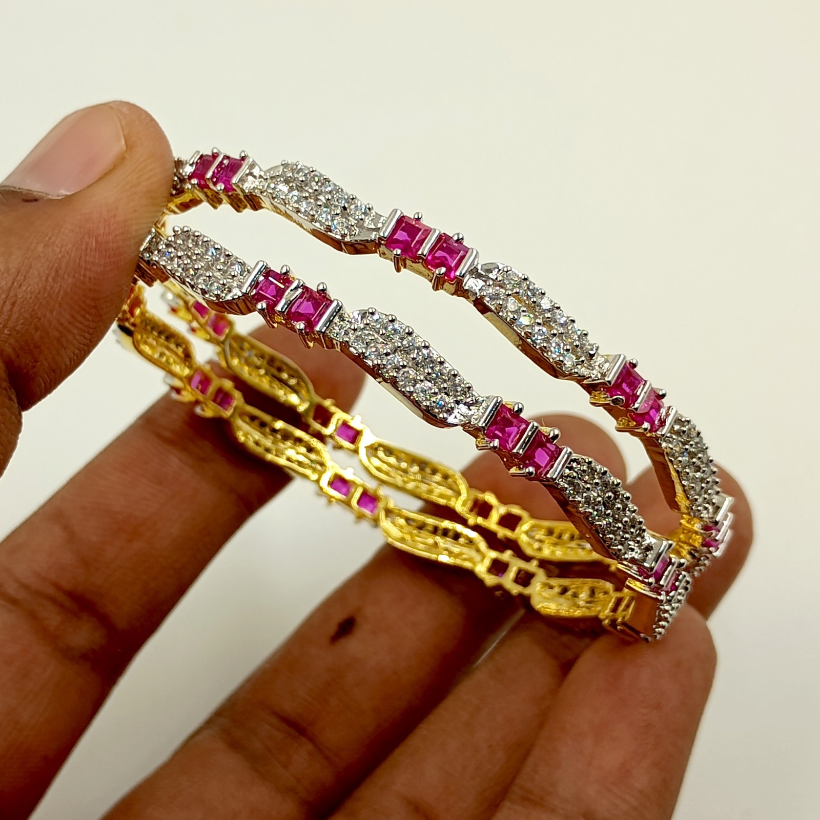 Bollywood Bridal Bangle Set 22k Gold Plated Ruby CZ Diamond Bracelet Jewelry