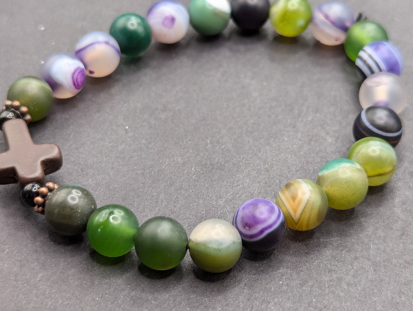 Women’s Cross Focal Colorful Agate Beaded Stretch Bracelet (17cm) S/M Wrist