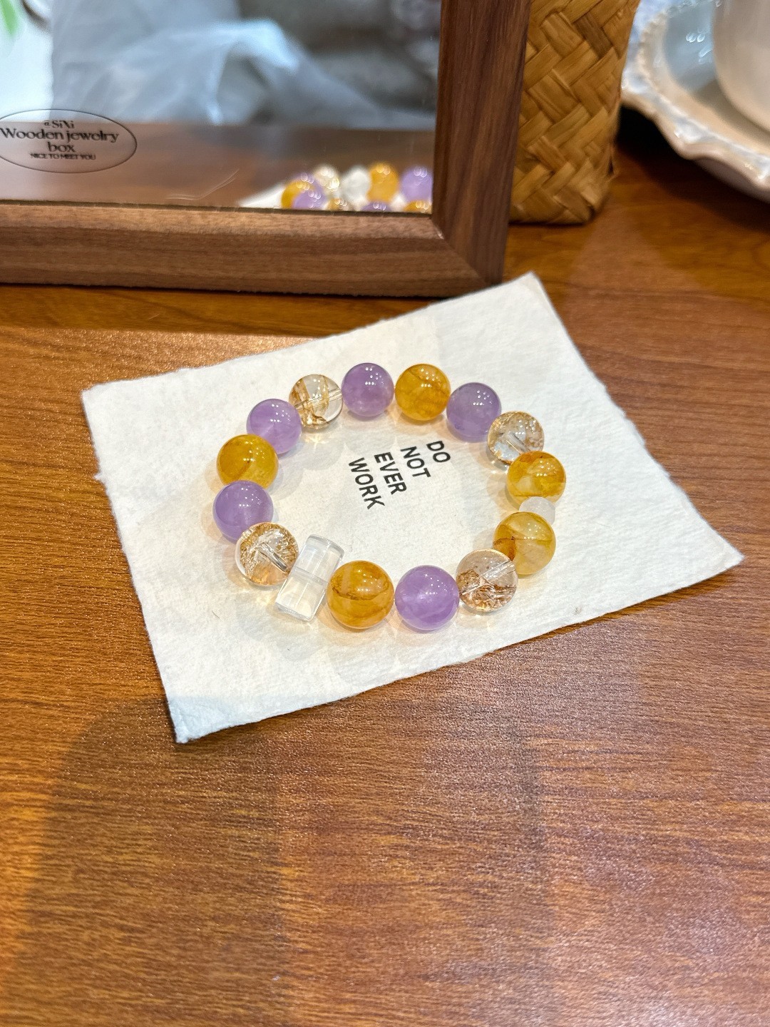 Natural Amethyst Yellow Garden Clear Crystal Gold Foil Koi 12mm Stretch Bracelet