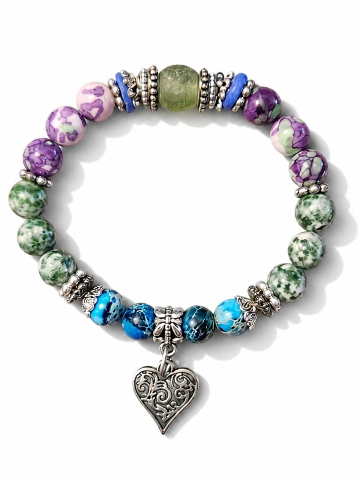 Green Tree Agate And Sea Sediment Jasper Bracelet