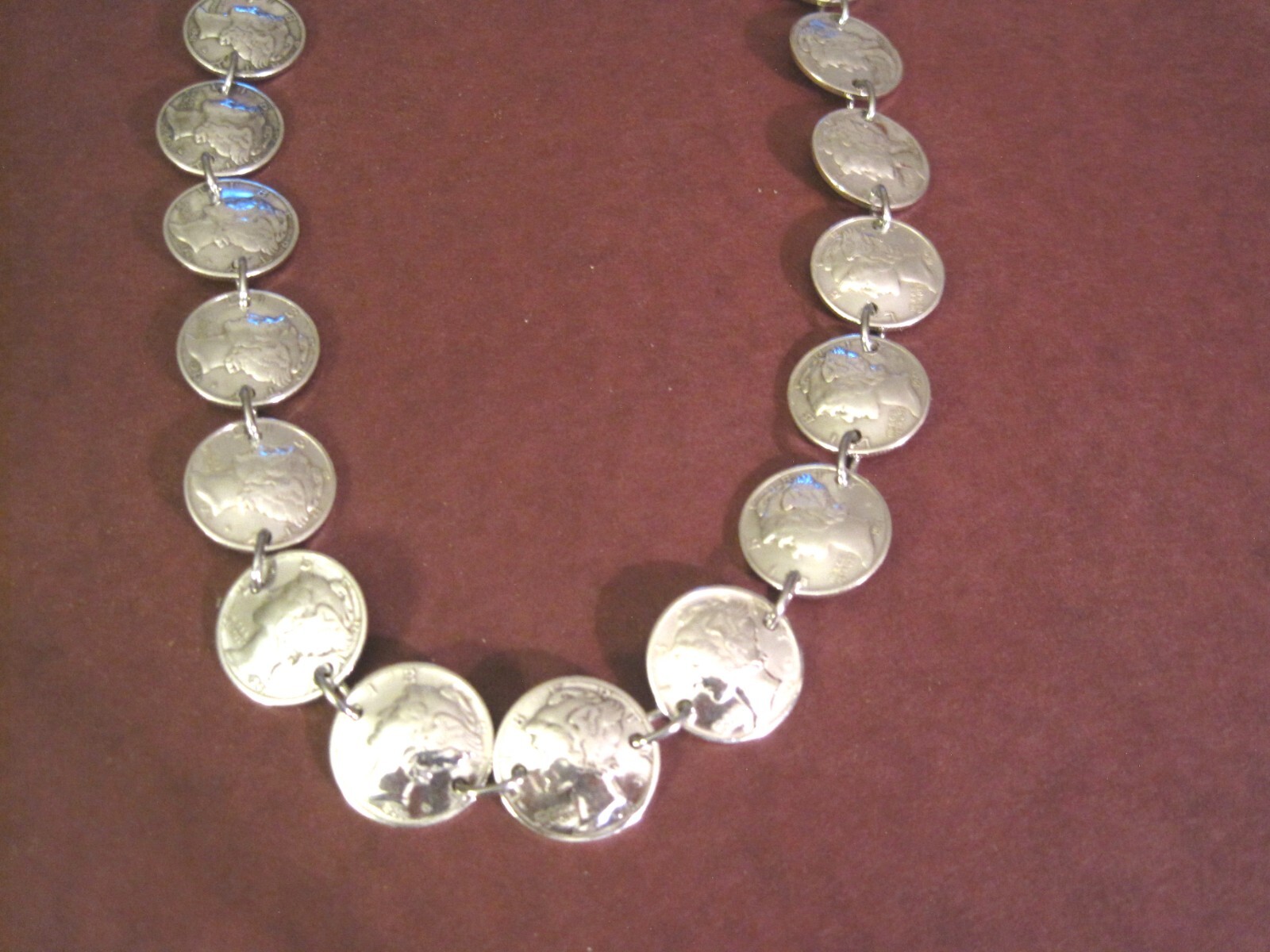 Silver Mercury dime linked necklace~nicely domed- all face-18″-free shipping