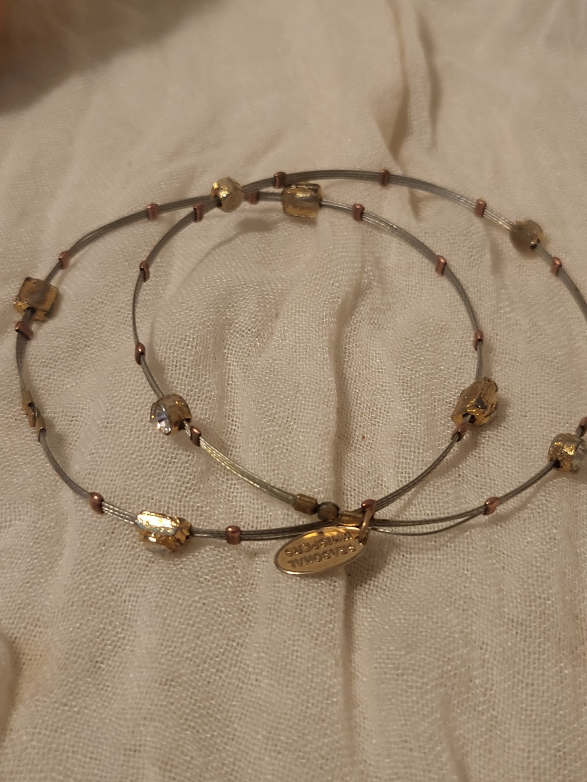 Seasonal Whispers Wire Charm Bracelet Crystal Hook Silver Gold Signed
