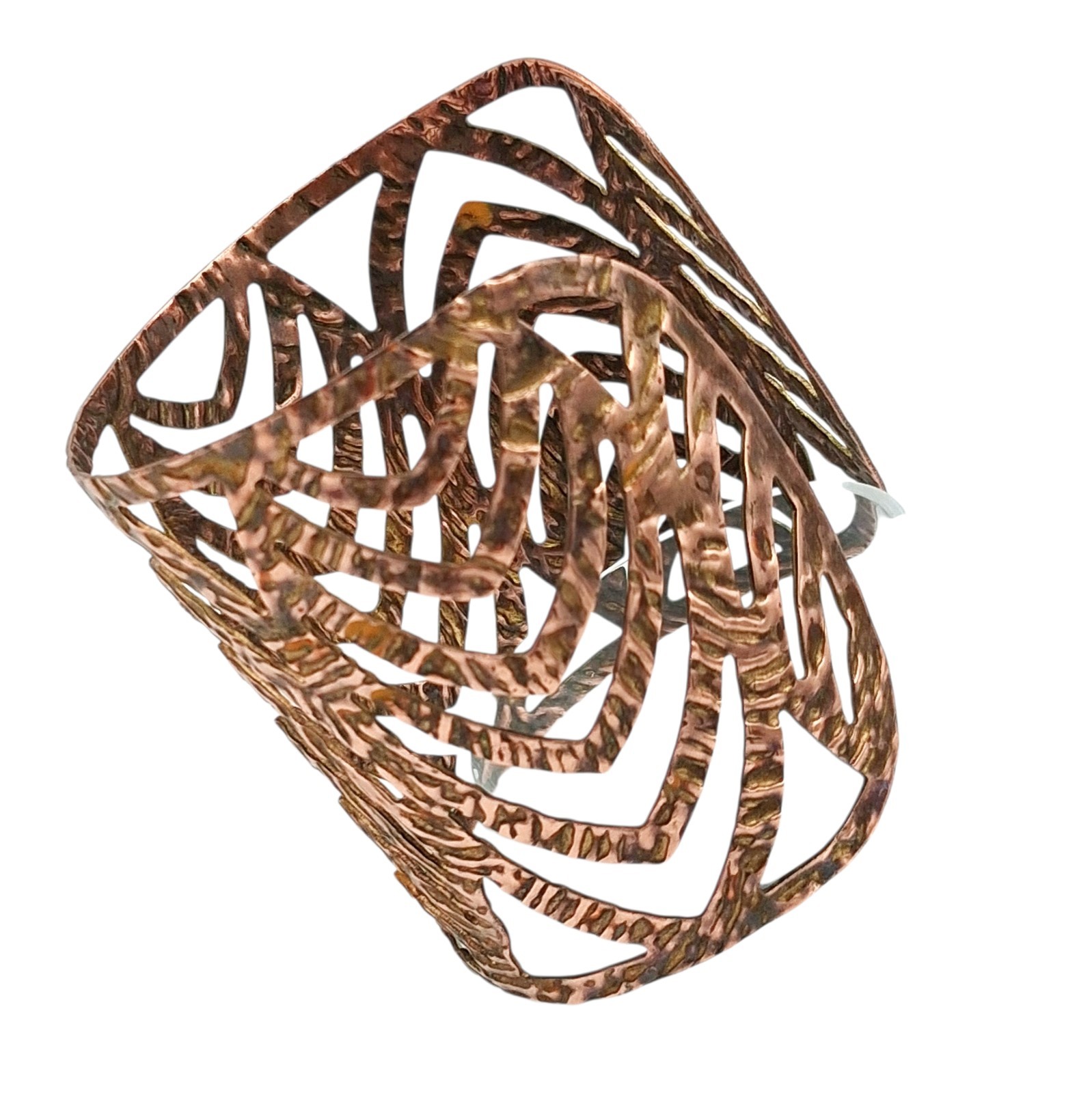 Wide Textured Copper Tone Openwork 4″ Wide Cuff Bracelet 6.5″ Adjustable