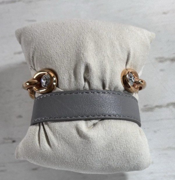 Henri Bendel New York Whitney Leather Turn-Lock Grey Gold Tone Bracelet 3 Sizes