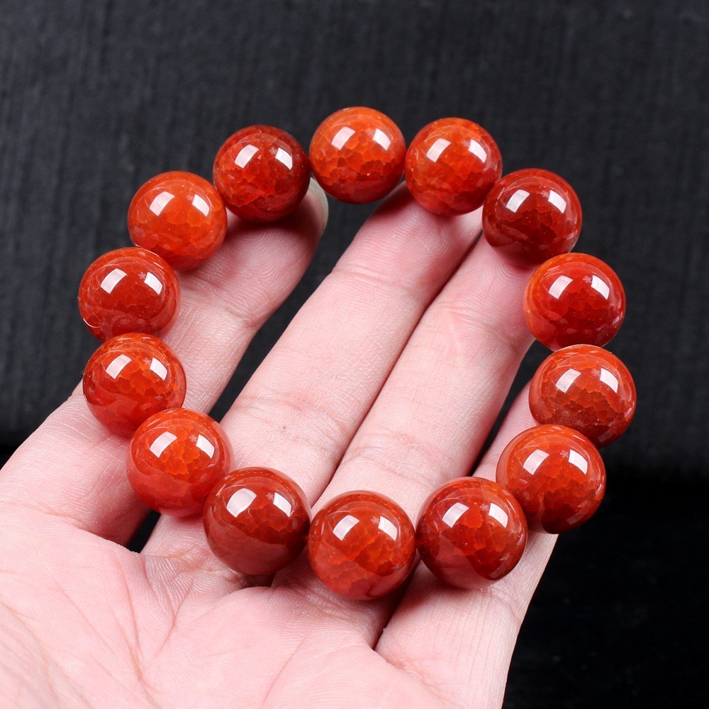 16MM Certified Red 100% Natural A Agate Bead Beads Bangle Bracelet 16毫米龙鳞红玛瑙珠子