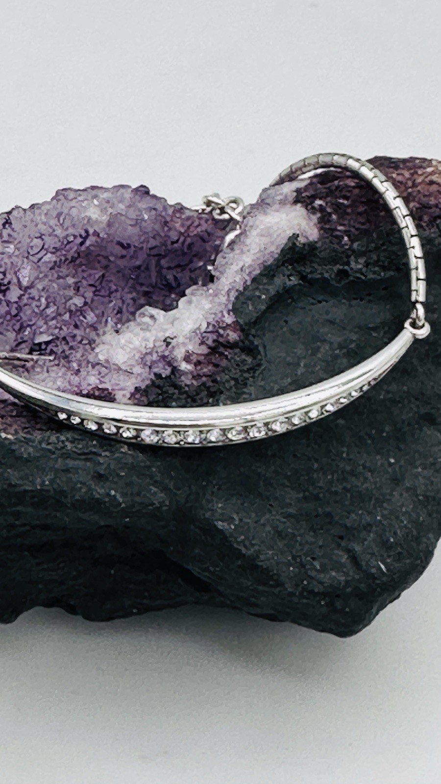 Brighton Crystal Curved Bar Adjustable Bracelet Silver Plated Slider
