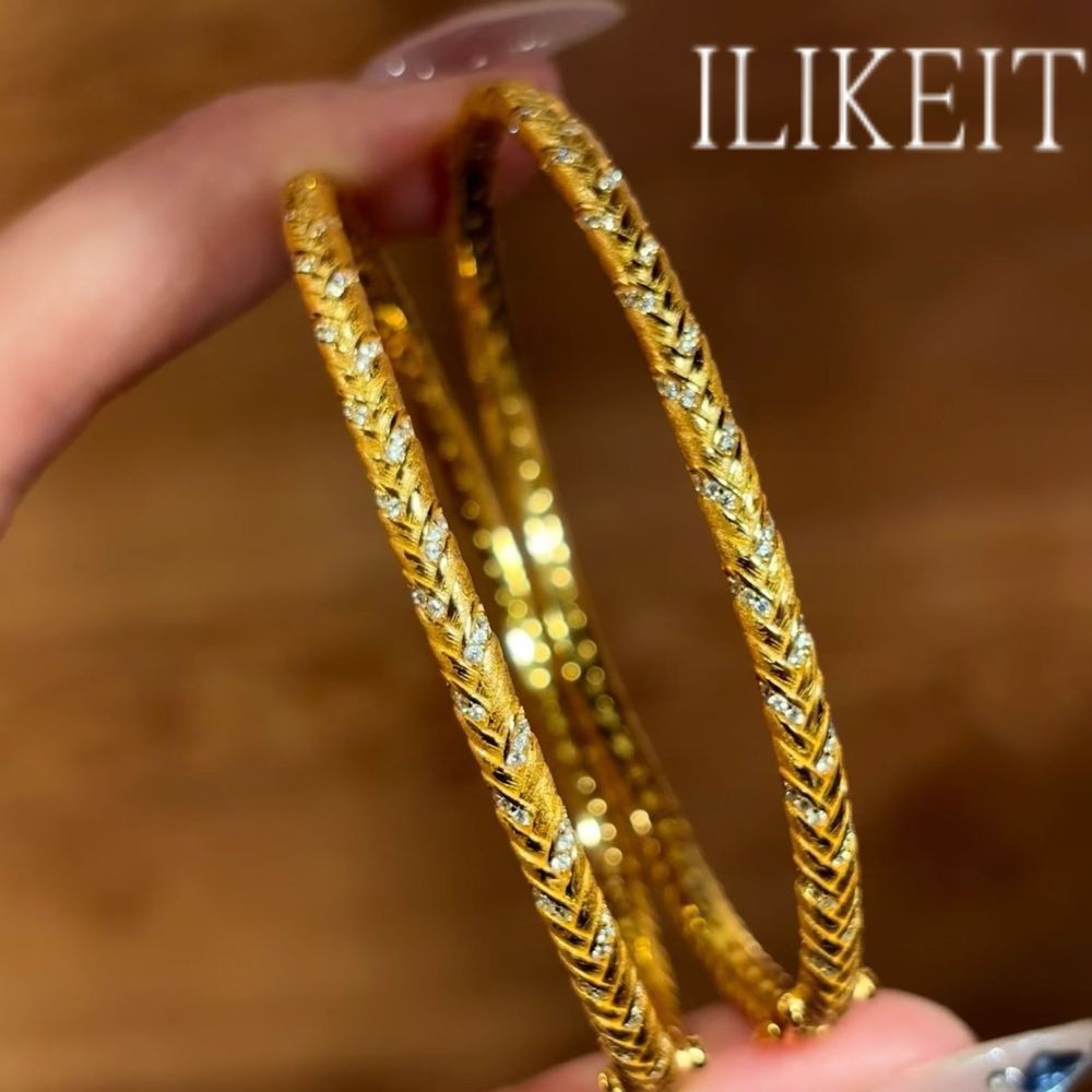 Elegant Gold Plated Wheat Sheaf Bangle Trio Sparkling Crystal Inlay Bracelet