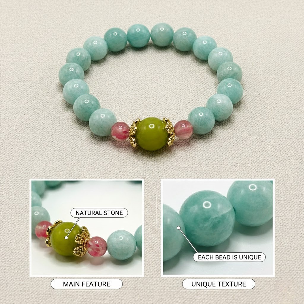 Natural Amazonite Crystal Bracelet 10mm Beads – Handmade Stretch Bracelet 17cm