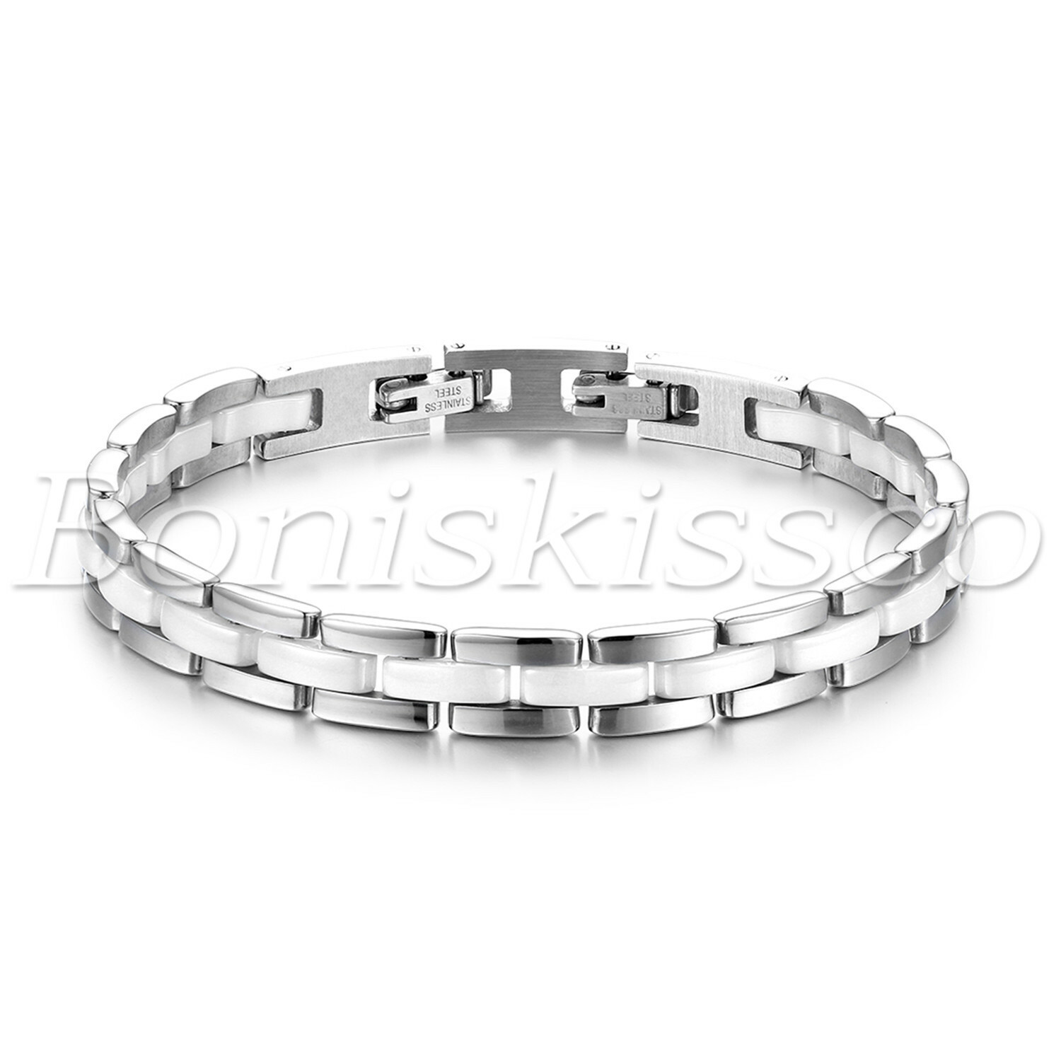 Women’s Girls Charm Stainless Steel Ceramic Bracelet Healthy Chain Link Gift